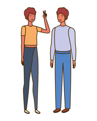 couple of people standing on white background