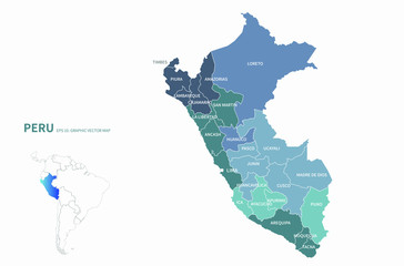 peru map. graphic vector map of south america