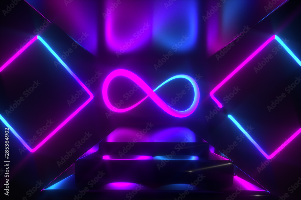 Wall mural neon geometric lines background 3d render