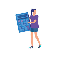young woman with calculator math character