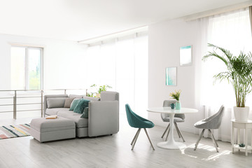 Modern living room interior with comfortable sofa