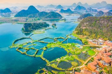 Landscape of Puzhehei. Known as Guilin of Yunnan, located in Puzhehei Scenic Resort, southeast of...