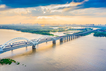 Cityscape of Harbin. Harbin Songhua River Railway Bridge. Located in Harbin, Heilongjiang, China.