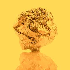 crumpled aluminum foil ball in egg shape on plain background, sweet tone instragram like process