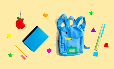 School stationery supplies - overhead view flat lay