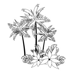 tropical summer relax holiday cartoon in black and white