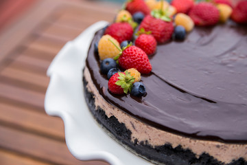 Cheese cake with chocolate and organic berries