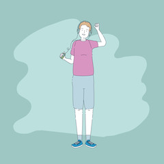 young man with earphones and music player character