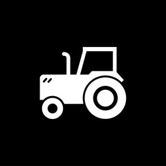 Tractor Icon On Black Background. Black Flat Style Vector Illustration.