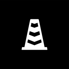 Traffic Cone Icon On Black Background. Black Flat Style Vector Illustration.