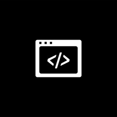 Web Page Code Icon On Black Background. Black Flat Style Vector Illustration.