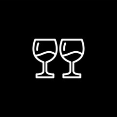 Wine Glasses Line Icon On Black Background. Black Flat Style Vector Illustration.