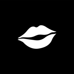 Woman Lips Icon On Black Background. Black Flat Style Vector Illustration.