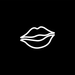 Woman Lips Line Icon On Black Background. Black Flat Style Vector Illustration.