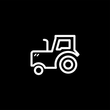 Tractor Line Icon On Black Background. Black Flat Style Vector Illustration.