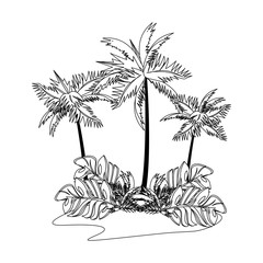 tropical summer relax holiday cartoon in black and white