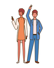 couple of people standing on white background