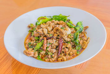 Thai Spicy minced pork meat, ( Pork Laab )  local Thailand style food.