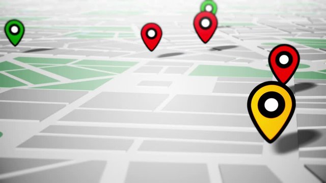 Geotargeting and GPS. Pin Navigation Localization Icons Appear on the Map. LOOP.
