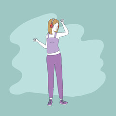 young woman with earphones character