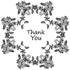 Template of various card thank you, with cute black and white leaf floral frame. Vector