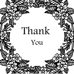 Drawing art of leaf flower frame isolated on white background, for template of card thank you. Vector