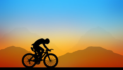 Silhouette  Cycling  on blurry sunrise  sky   background.