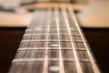 Fingerboard and Inlay of Wood Acoustic Guitar in Vintage Tone