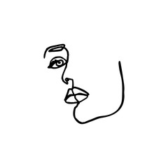 One Line Woman's Face. Continuous line Portrait of a girl In a Modern Minimalist Style. Vector Illustration young female