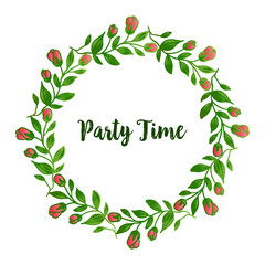 Cute green foliage and wreath frame, for party time poster. Vector