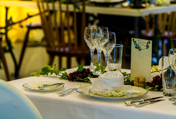 Luxury wedding party dinner table setting concept.
