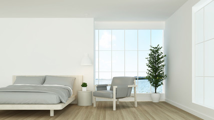 Fototapeta premium The Interior Bedroom space in hotel - 3D Rendering 