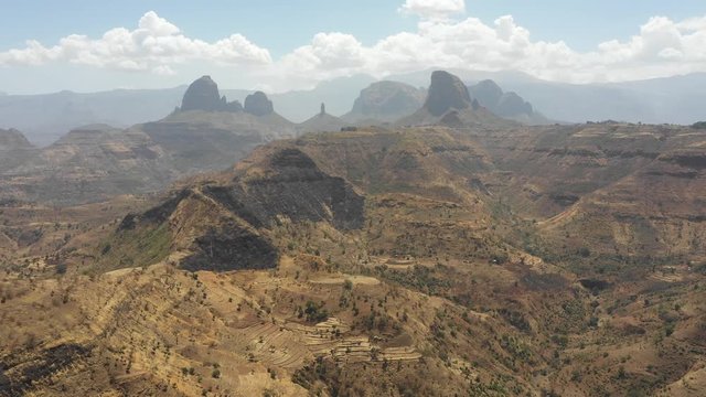 High angle drone shot of Simien mountains national park in Ethiopia