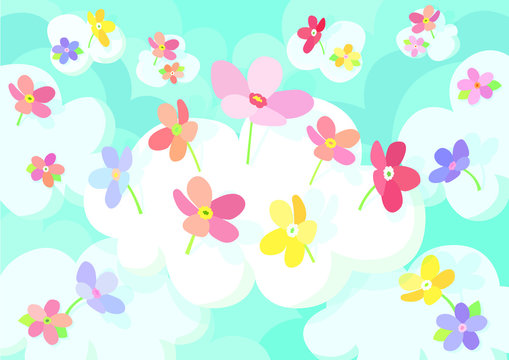 frower in the cloud sky background and colorful flowers