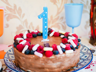 Happy Birthday.Holiday cake with candles.Birthday greetings.Greeting card.celebrate birthday party...
