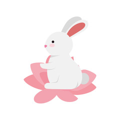 cute and little rabbit in lotus flower character