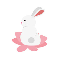 cute and little rabbit in lotus flower character