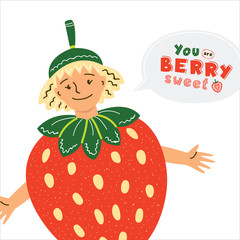 Kid in strawberry costume illustration
