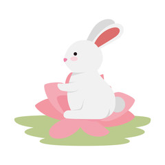 cute and little rabbit in lotus flower character