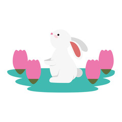 cute and little rabbit in roses garden scene