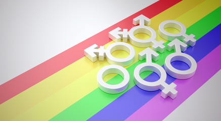 Gender symbols over rainbow flag