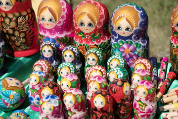 Russian Souvenirs Matryoshka stands on the counter.