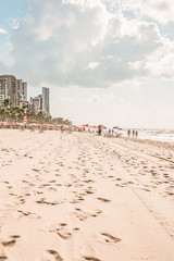 Recife, Boa Viagem Beach, Pernambuco, Brazil - June, 2019: Blue sky day at the beach early in the morning.