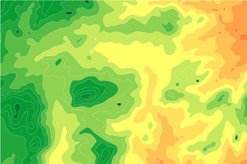 Color topographic contour map background, stock vector graphic illustration. mosaic green, orange 