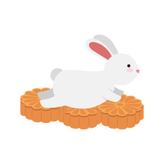 cute and little rabbit with flowers wooden