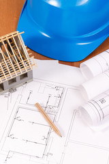 Electrical diagrams, accessories for engineer jobs and house under construction, building home concept