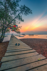 sunset frame on a dock