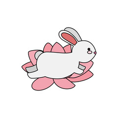 cute and little rabbit in lotus flower character