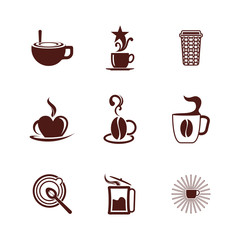 Set of Coffee Icon Logo Concept Vector Template. Cup with Coffee Glass Logo Concepts. Illustration Vector
