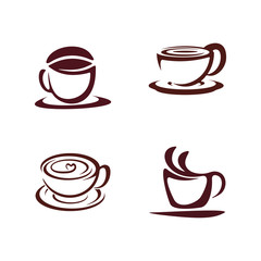 Set of Coffee Icon Logo Concept Vector Template. Cup with Coffee Glass Logo Concepts. Illustration Vector